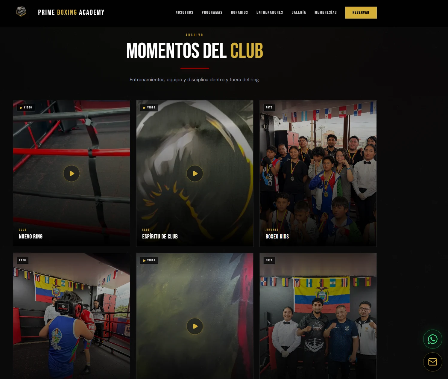 Galería con entrenamientos y personas del club