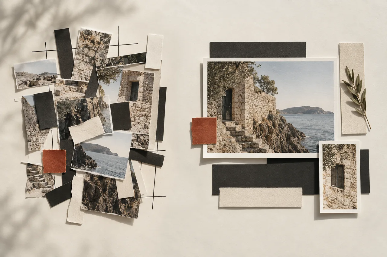 Editorial website transformation: scattered pieces give way to an ordered visual structure