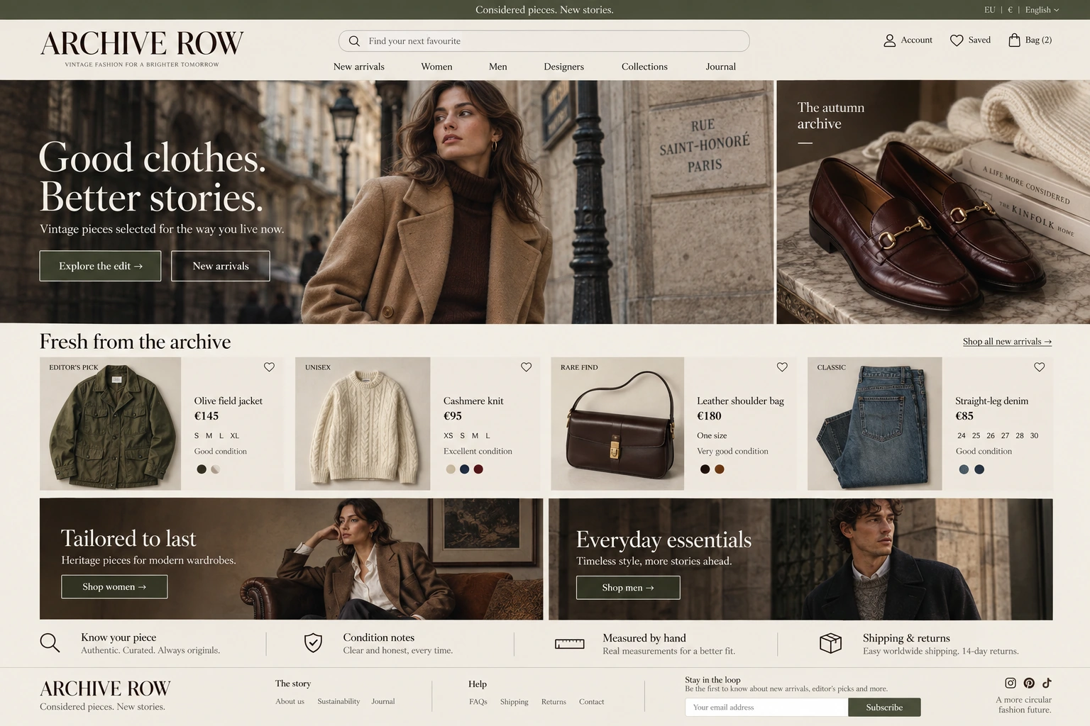 Archive Row — Marketplace homepage: curation, catalogue and editorial content.