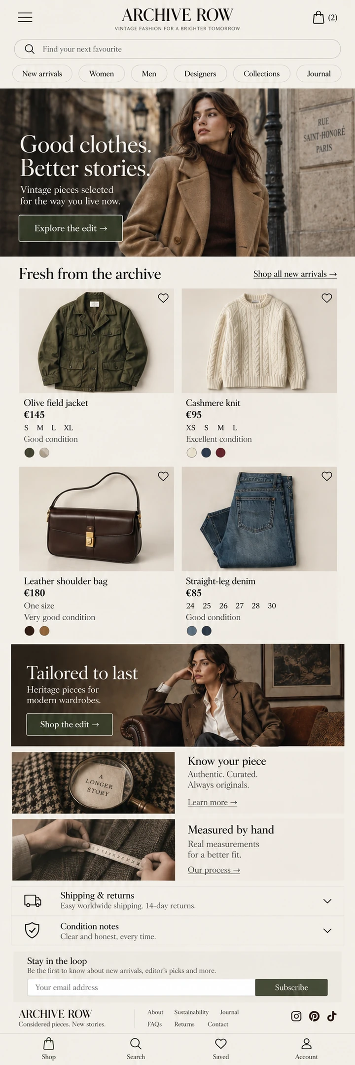 Archive Row — Mobile homepage and content
