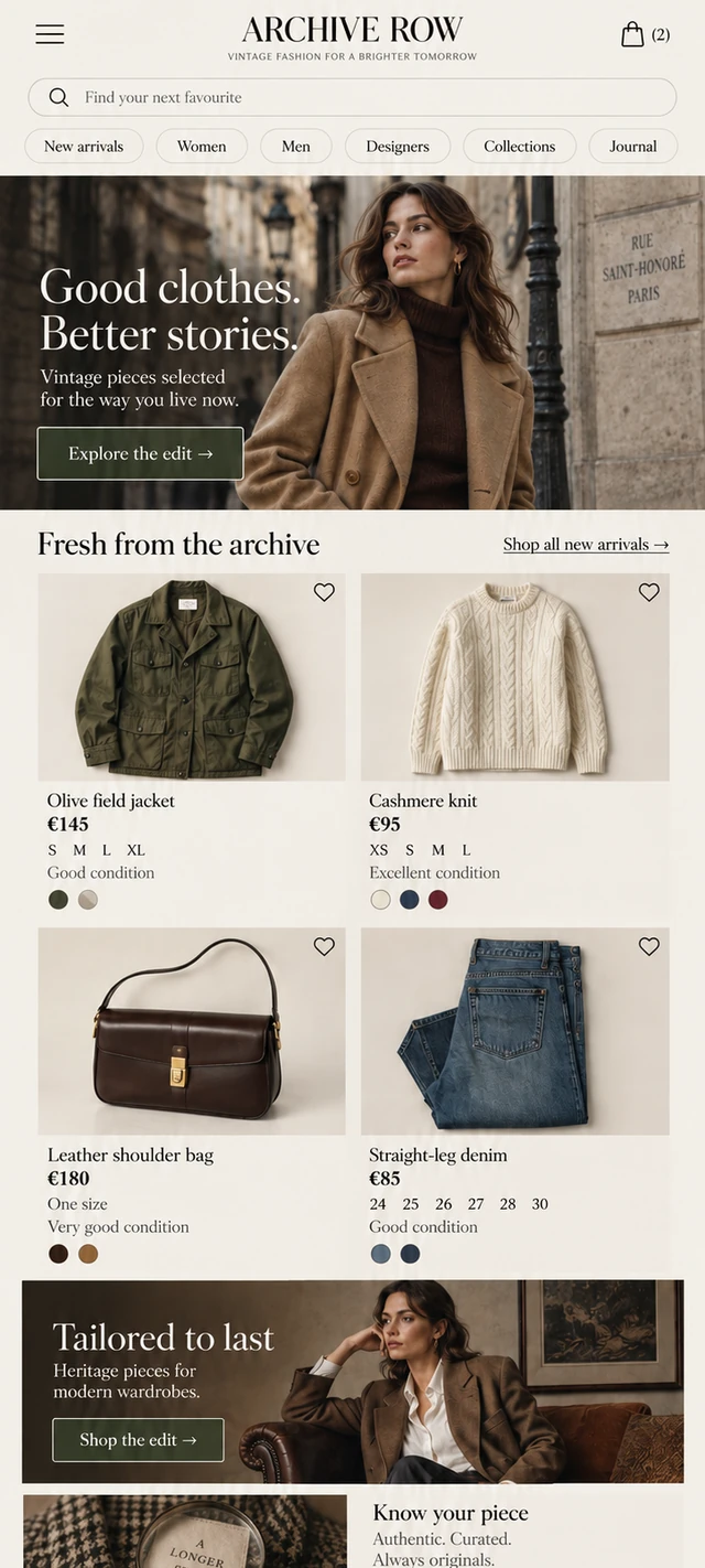 Archive Row — the same identity on mobile