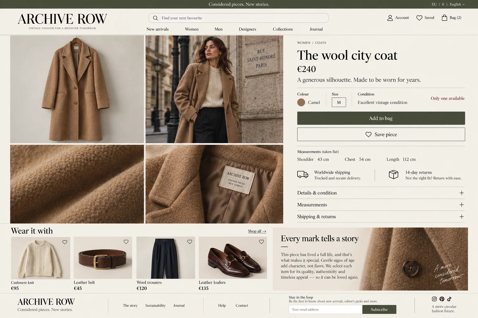 Archive Row — Product page: photography, measurements, condition and purchase.