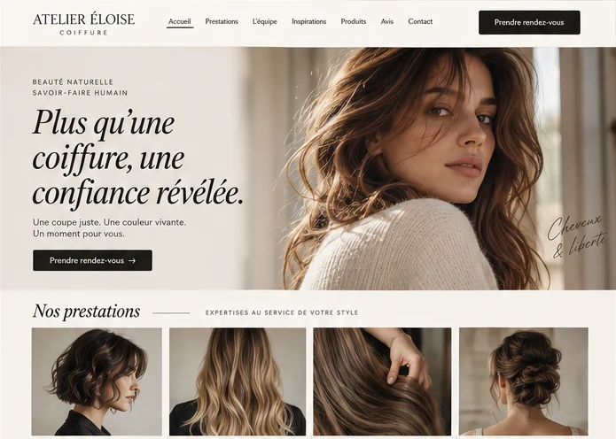 Atelier Éloise Coiffure — desktop composition