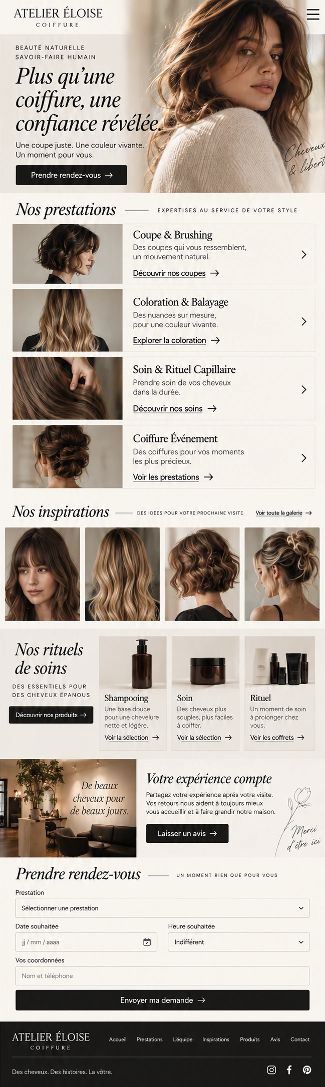 Atelier Éloise Coiffure — Portada y contenido móvil