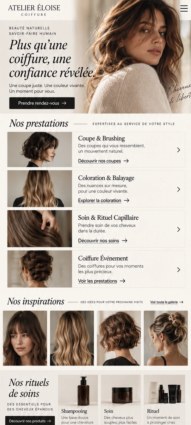 Atelier Éloise Coiffure — the same identity on mobile