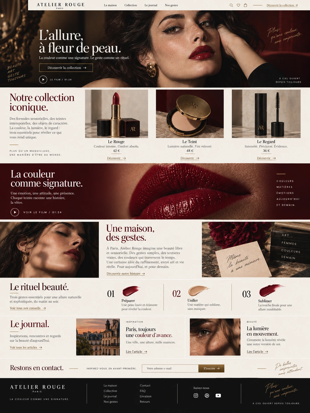 Atelier Rouge — La portada completa: campaña, colección, ritual, journal y contacto.