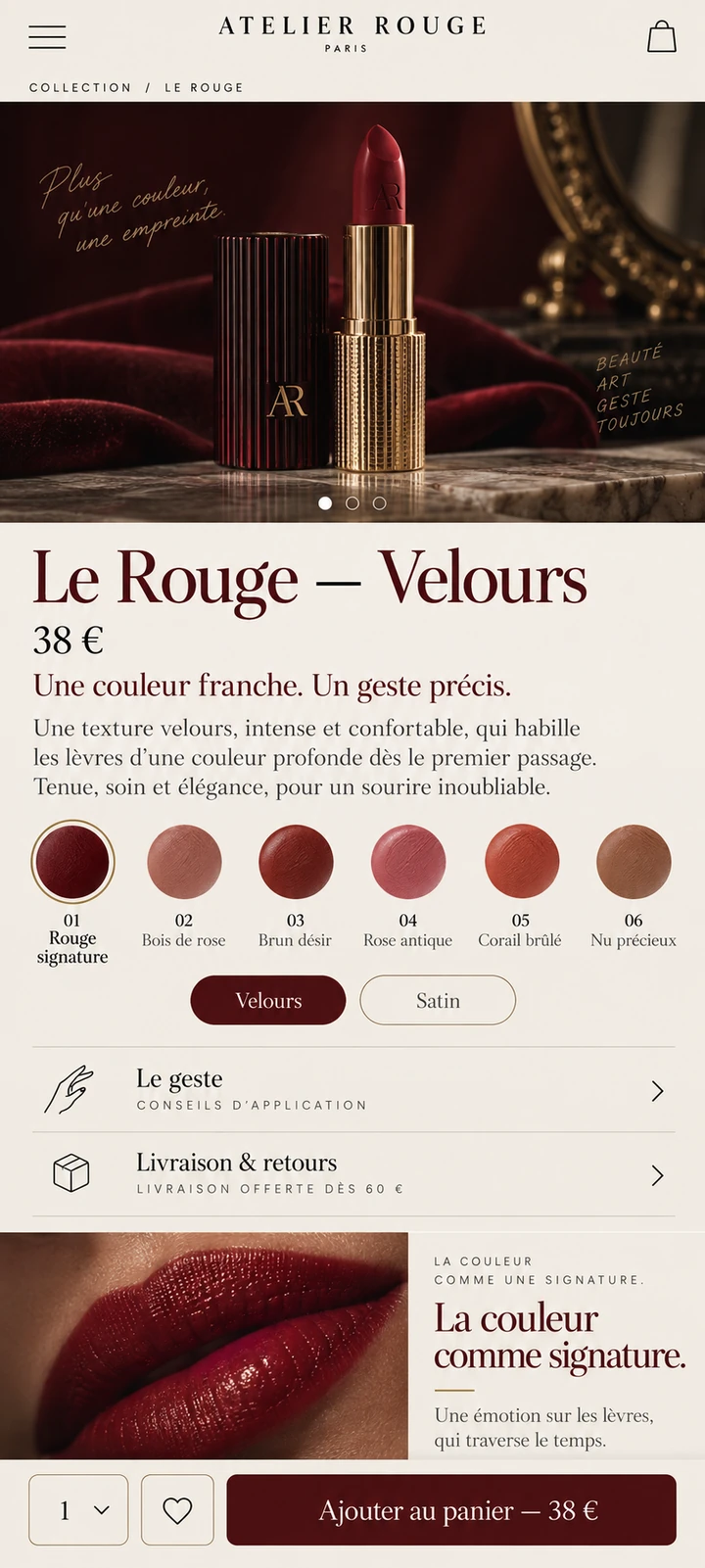 Atelier Rouge — Producto y selección de tono