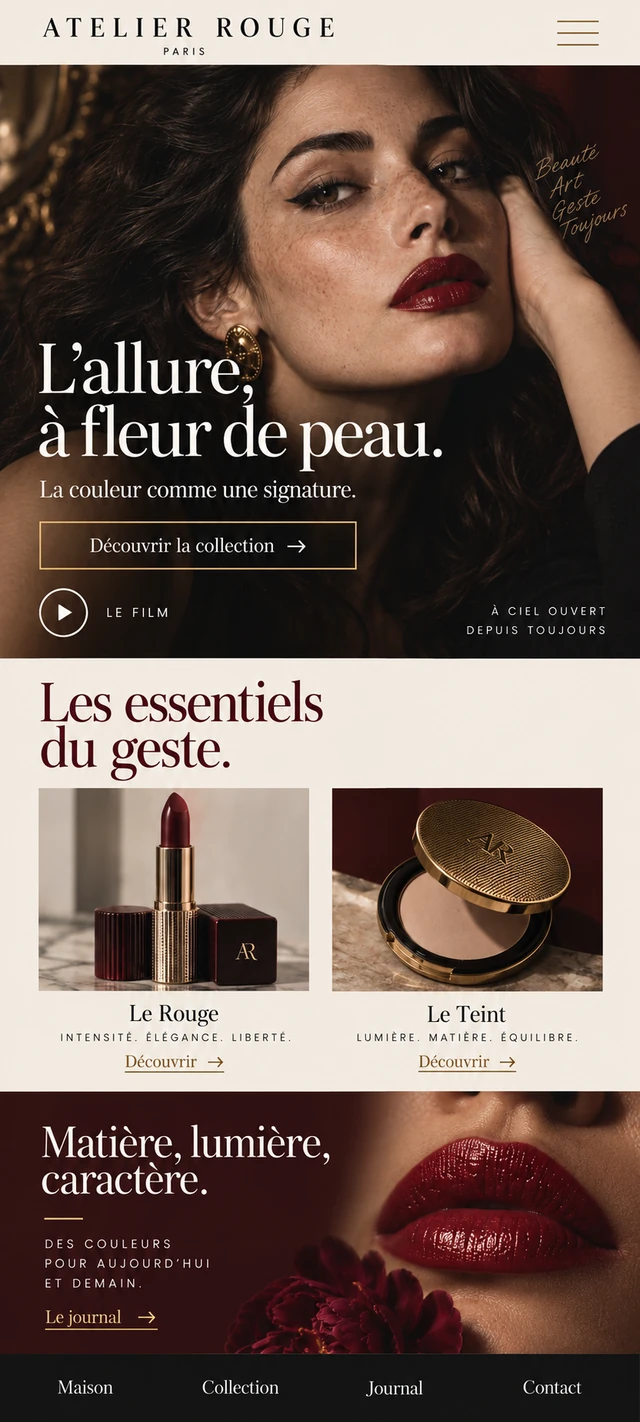 Atelier Rouge — the same identity on mobile