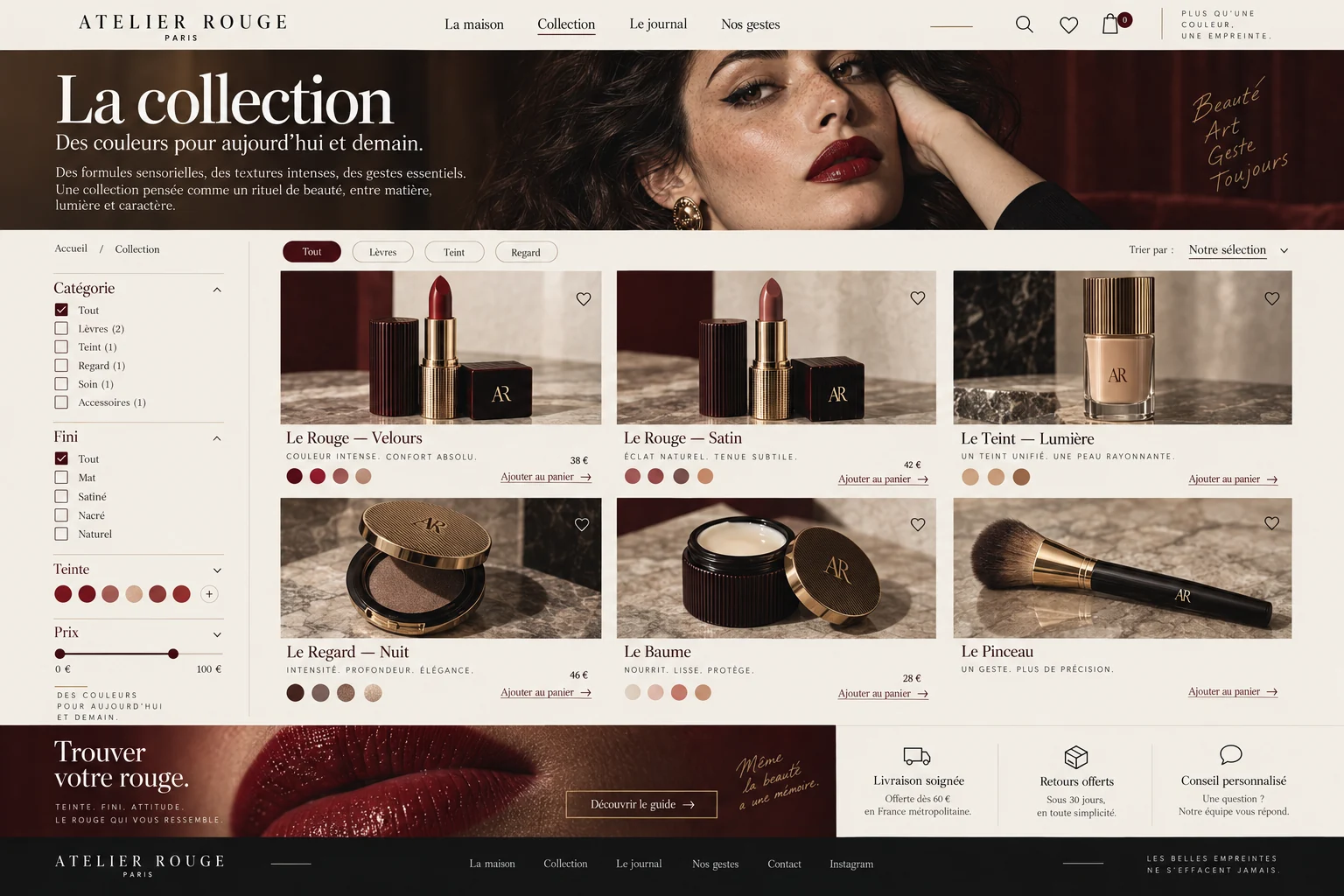 Atelier Rouge — Colección: filtros, acabados, tonos y selección de productos.