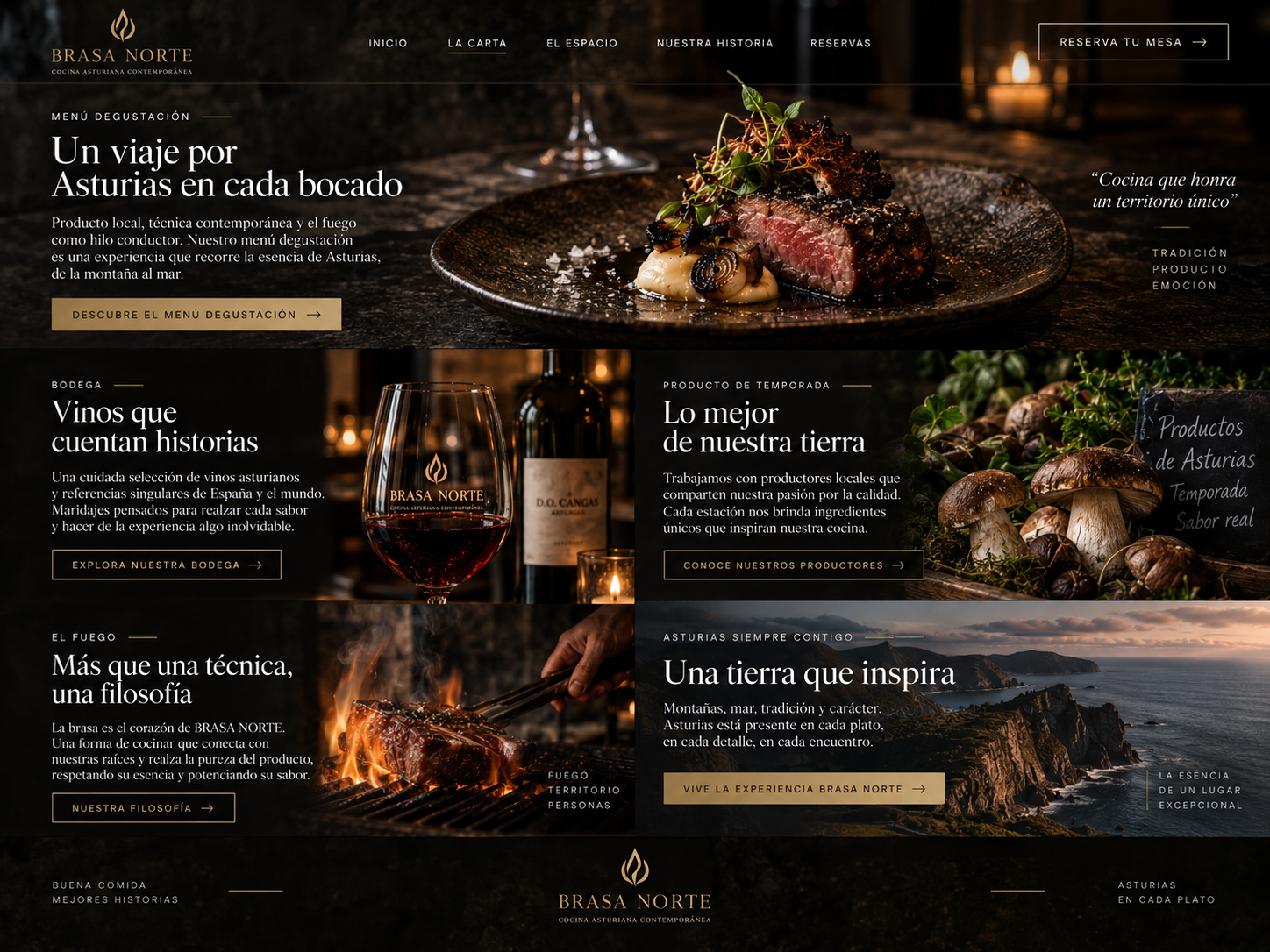 Brasa Norte — Concept project: 02 / Menú degustación, bodega y producto de temporada