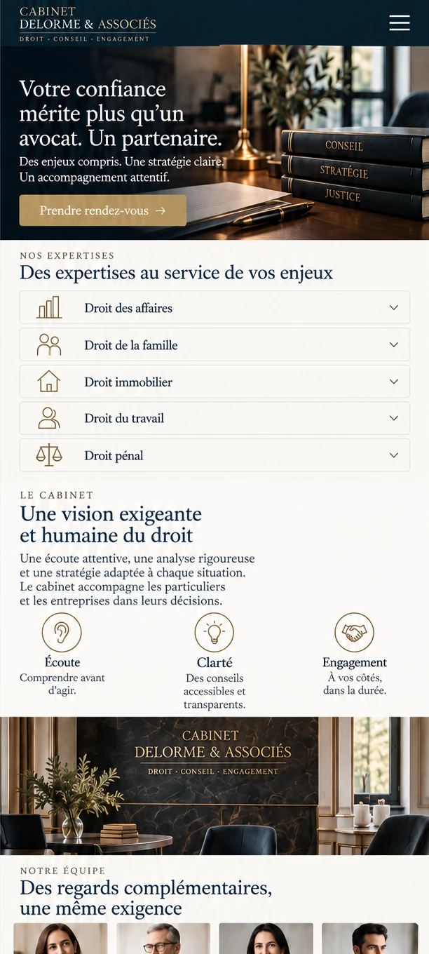 Cabinet Delorme & Associés — the same identity on mobile