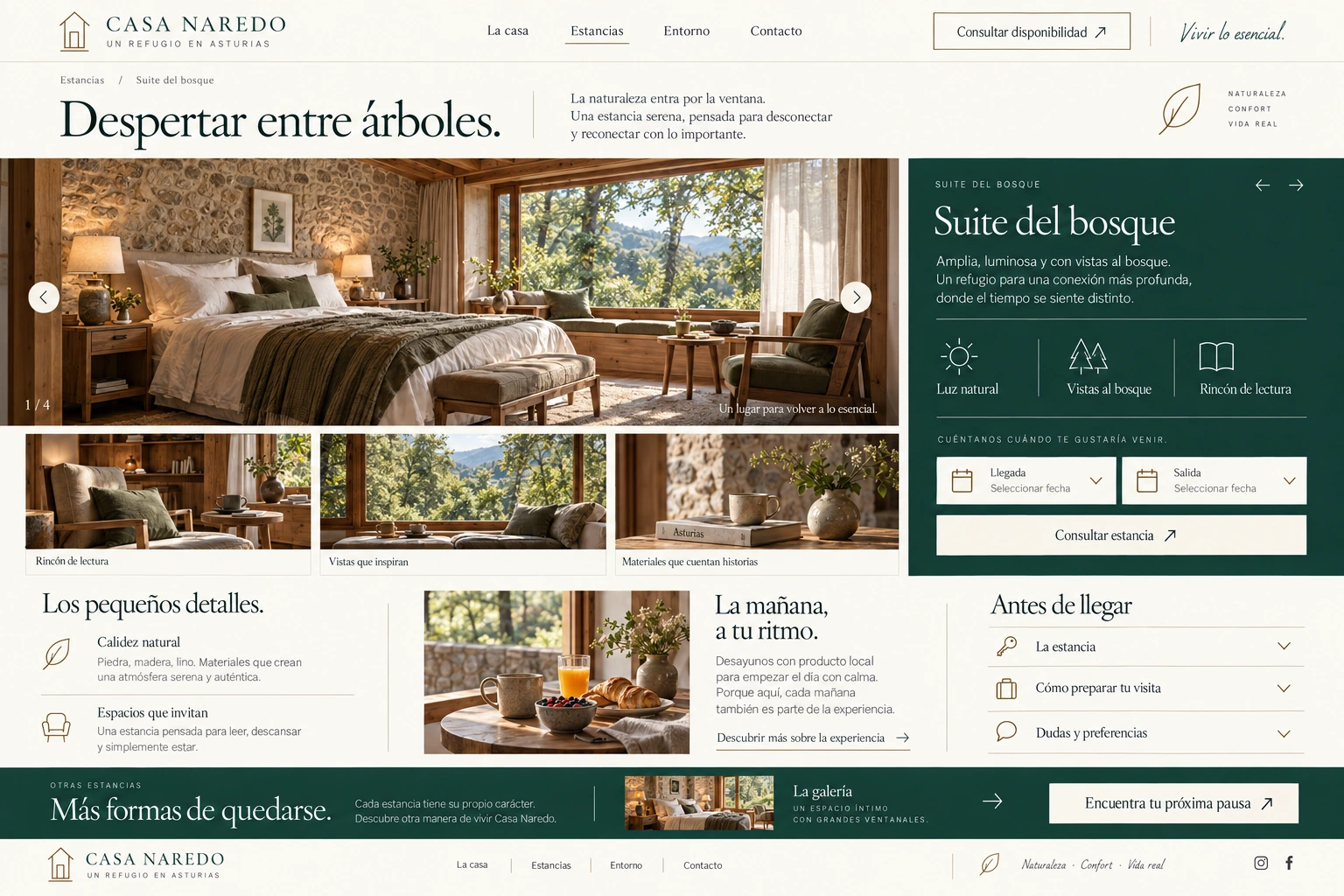Casa Naredo — Le séjour : chambre, galerie et disponibilité.