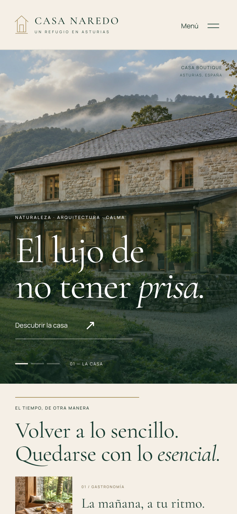 Casa Naredo — Concept project: 03 / El inicio en móvil