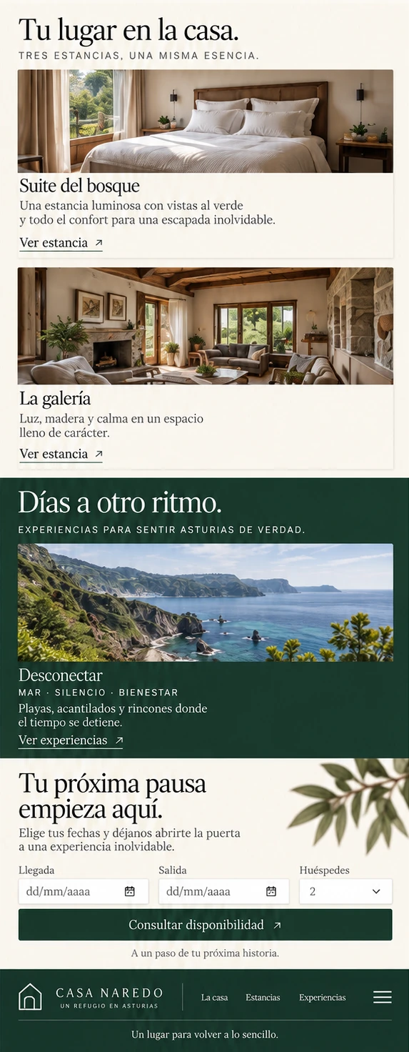 Casa Naredo — La même identité, avec un parcours conçu pour le mobile.