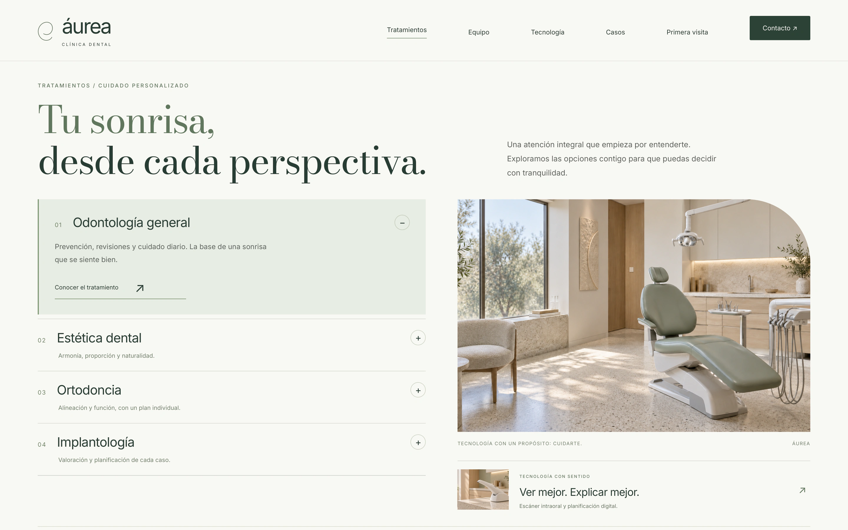 Clínica Áurea — Concept project: 02 / Organización visual de los tratamientos