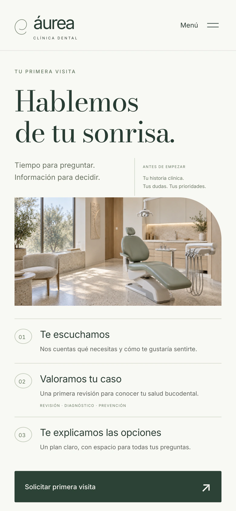 Clínica Áurea — Concept project: 04 / Los pasos de la primera visita