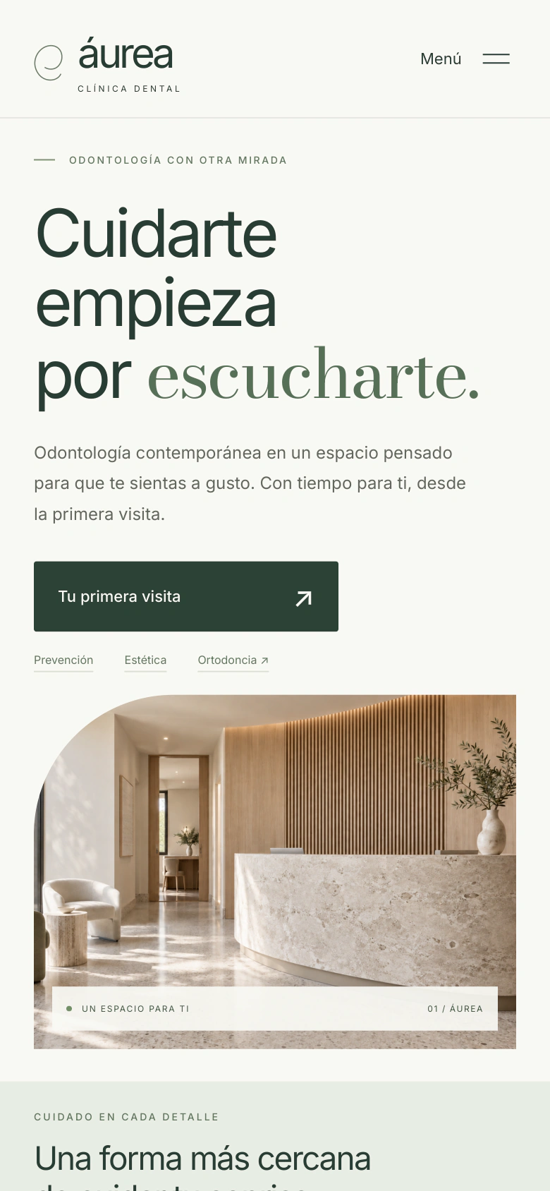 Clínica Áurea — Concept project: 03 / El inicio en móvil