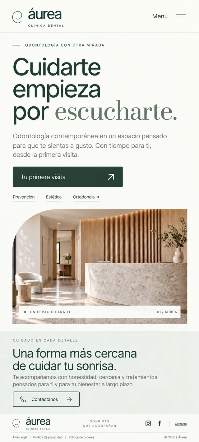Clínica Áurea — the same identity on mobile