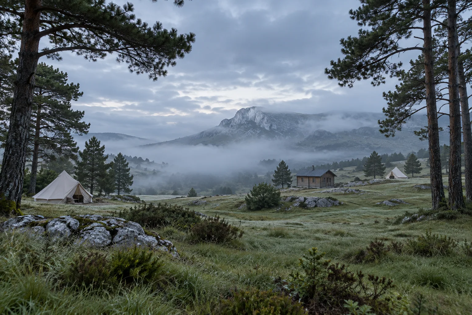 Fuera de Ruta — 01 — El camping al amanecer: paisaje, poca capacidad y aire entre alojamientos.