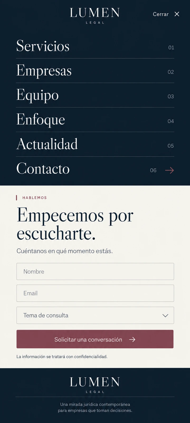 Lumen Legal — 04 / Approach, contact and closing composition