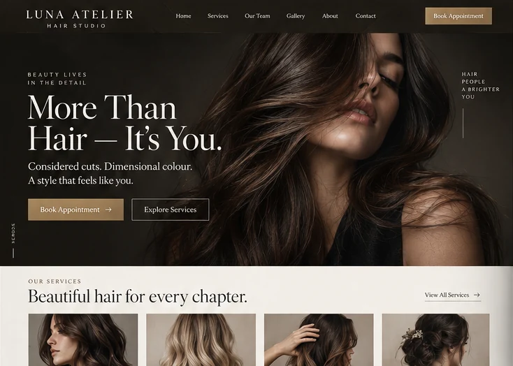 Luna Atelier Hair Studio — desktop composition