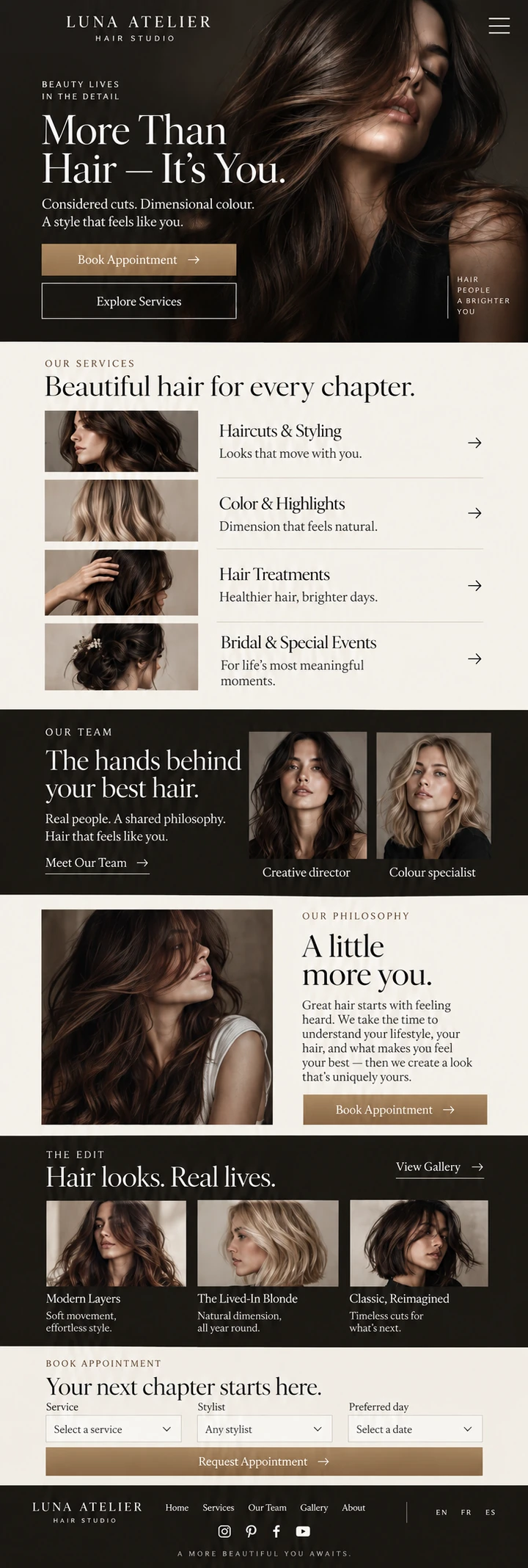 Luna Atelier Hair Studio — Mobile homepage and content