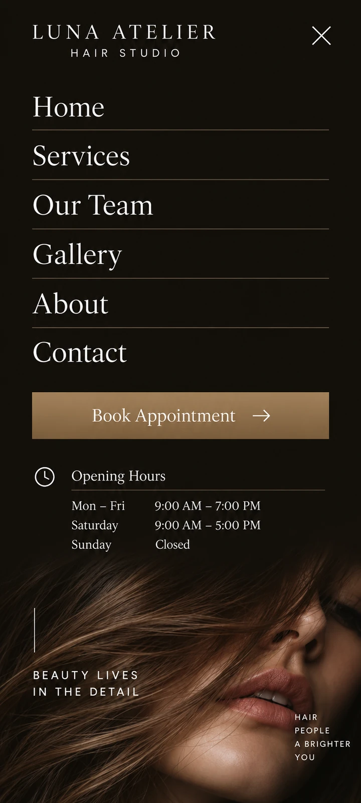 Luna Atelier Hair Studio — Mobile navigation