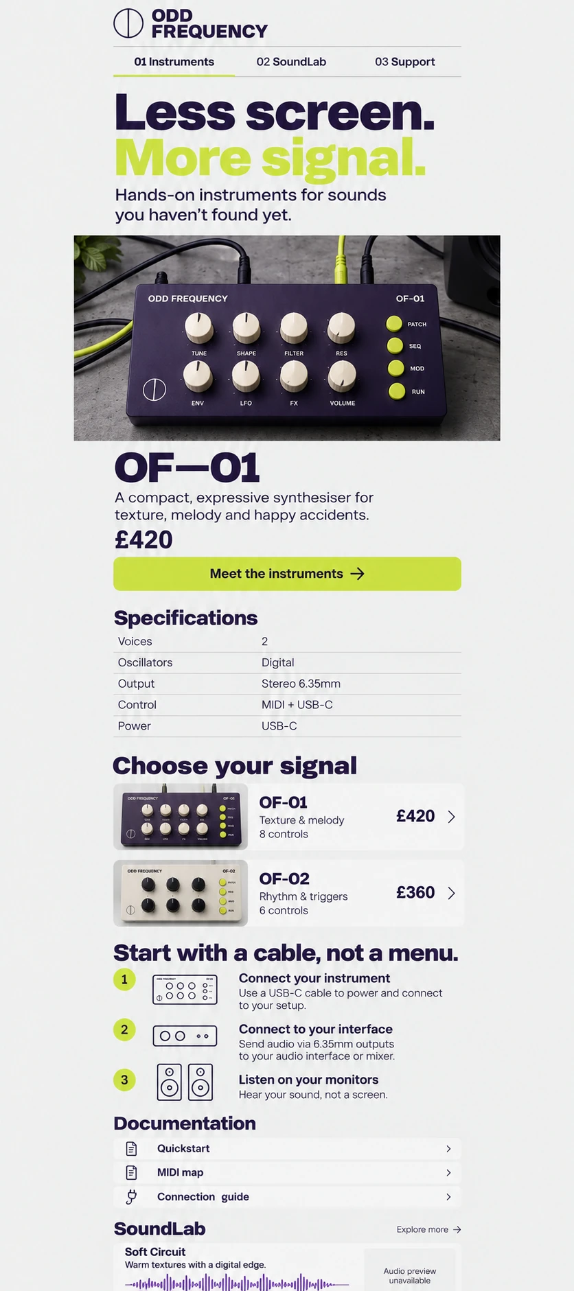 Odd Frequency — 05 — Instrument mobile avec spécifications et accès à la documentation.