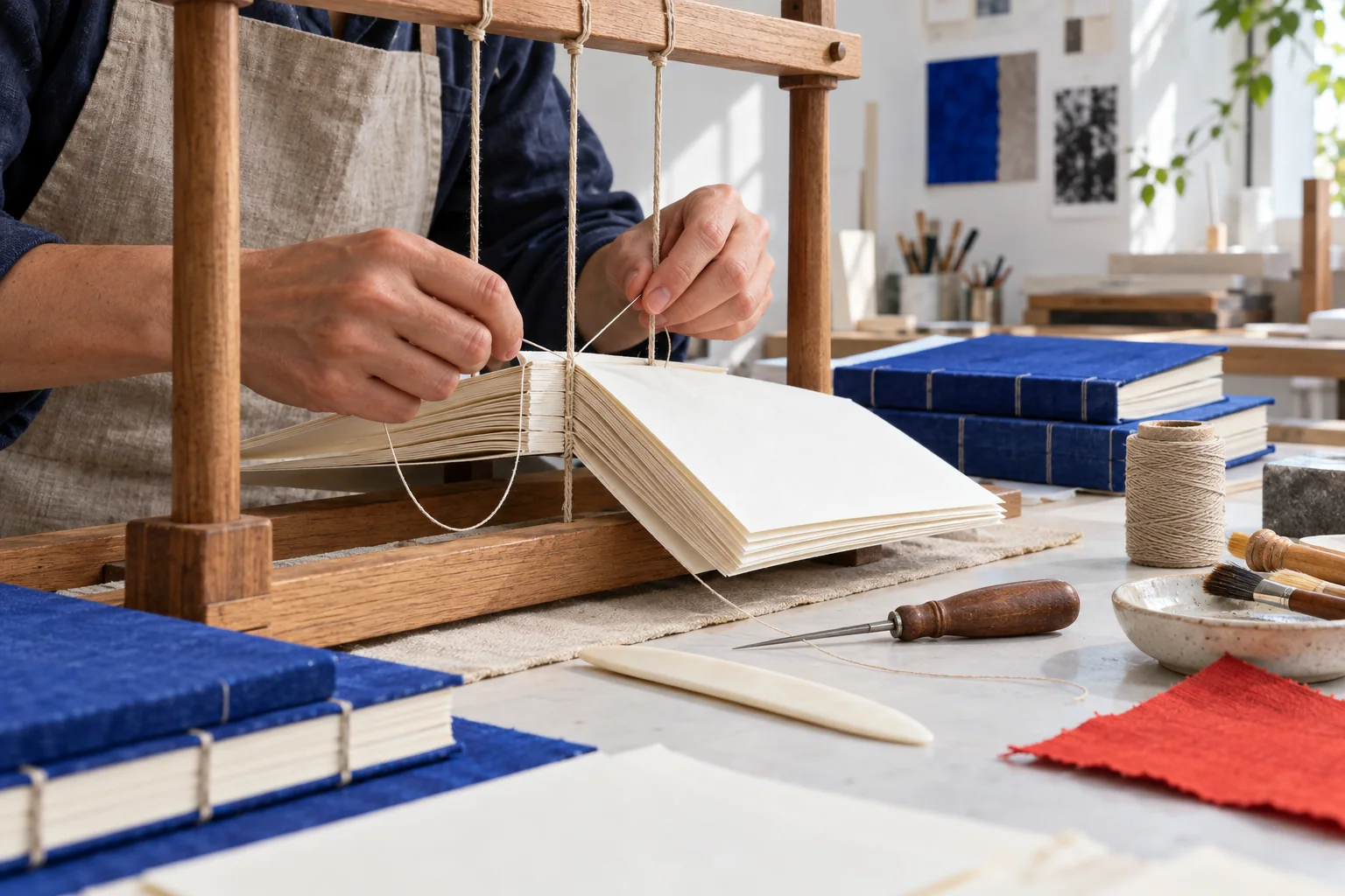 Pli Commun — 01 — The bookbinder’s gesture: tools, paper and side light.