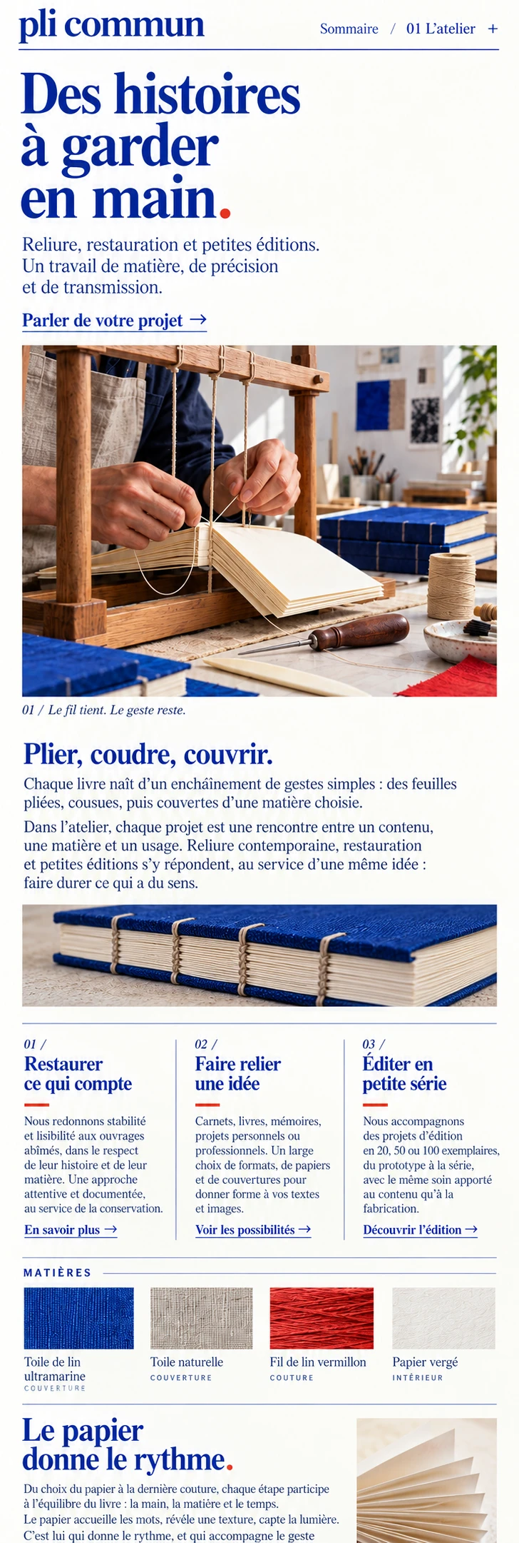 Pli Commun — 05 — Mobile workshop narrative with chapters and integrated contents.