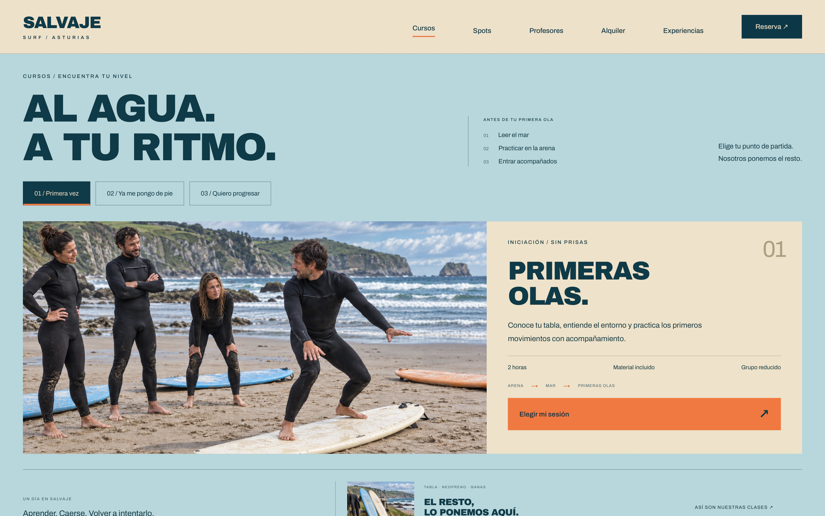 Salvaje Surf — Concept project: 02 / Selección de nivel y presentación de cursos