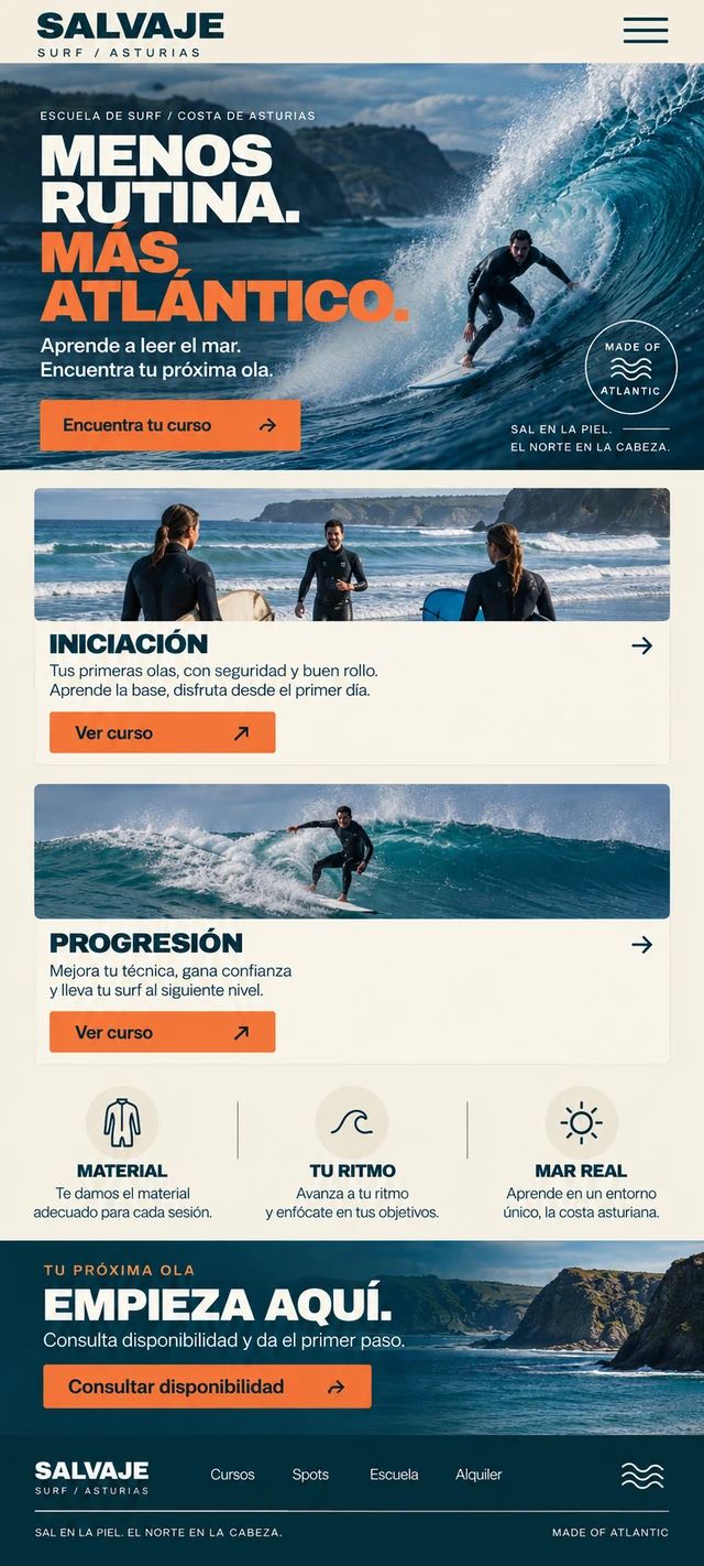 Salvaje Surf — the same identity on mobile